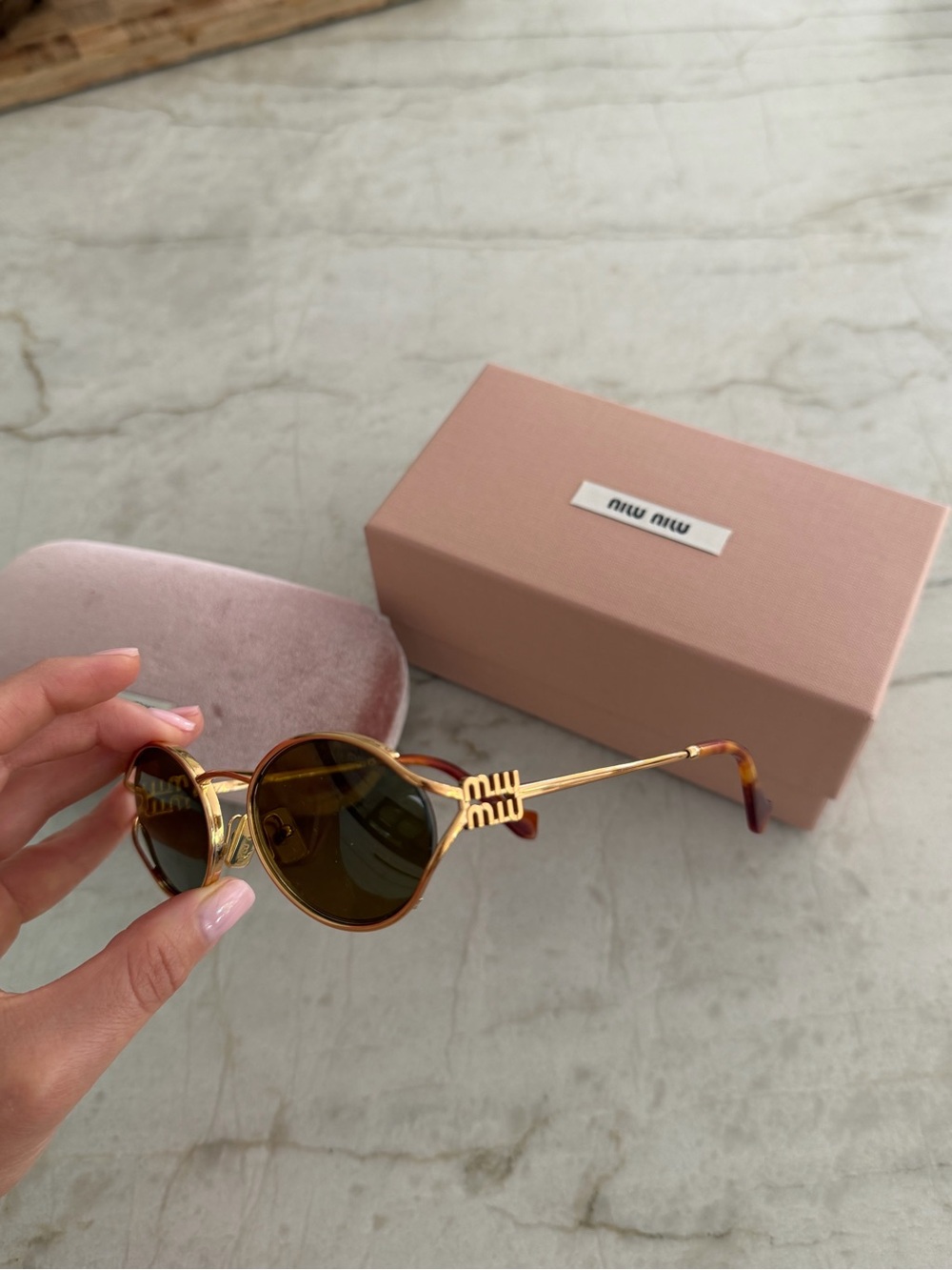 Miu Miu Gold Metal & Tortoiseshell Sunglasses with Dark Lenses